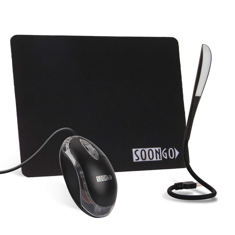 SOON GO Mini Mouse Pad Kids Mice for Laptop USB LED Light 3 in 1 Gift Combo Mouse Pad Non-Slip Rubber Base USB Reading Lamp with Dimmable Touch Switch and Flexible Gooseneck for Laptop Home Office - Image 1
